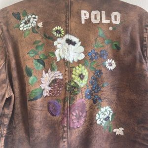 NWT STUNNING LEATHER POLO JACKET  WITH GORGEOUS FLORAL DESIGN !